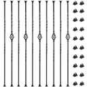 10 Pack Staircase Balusters, 1/2" x 43.8" Hollow Single Basket and Double Twist Iron Balusters for Staircase Indoor with 20 Swivel Shoes