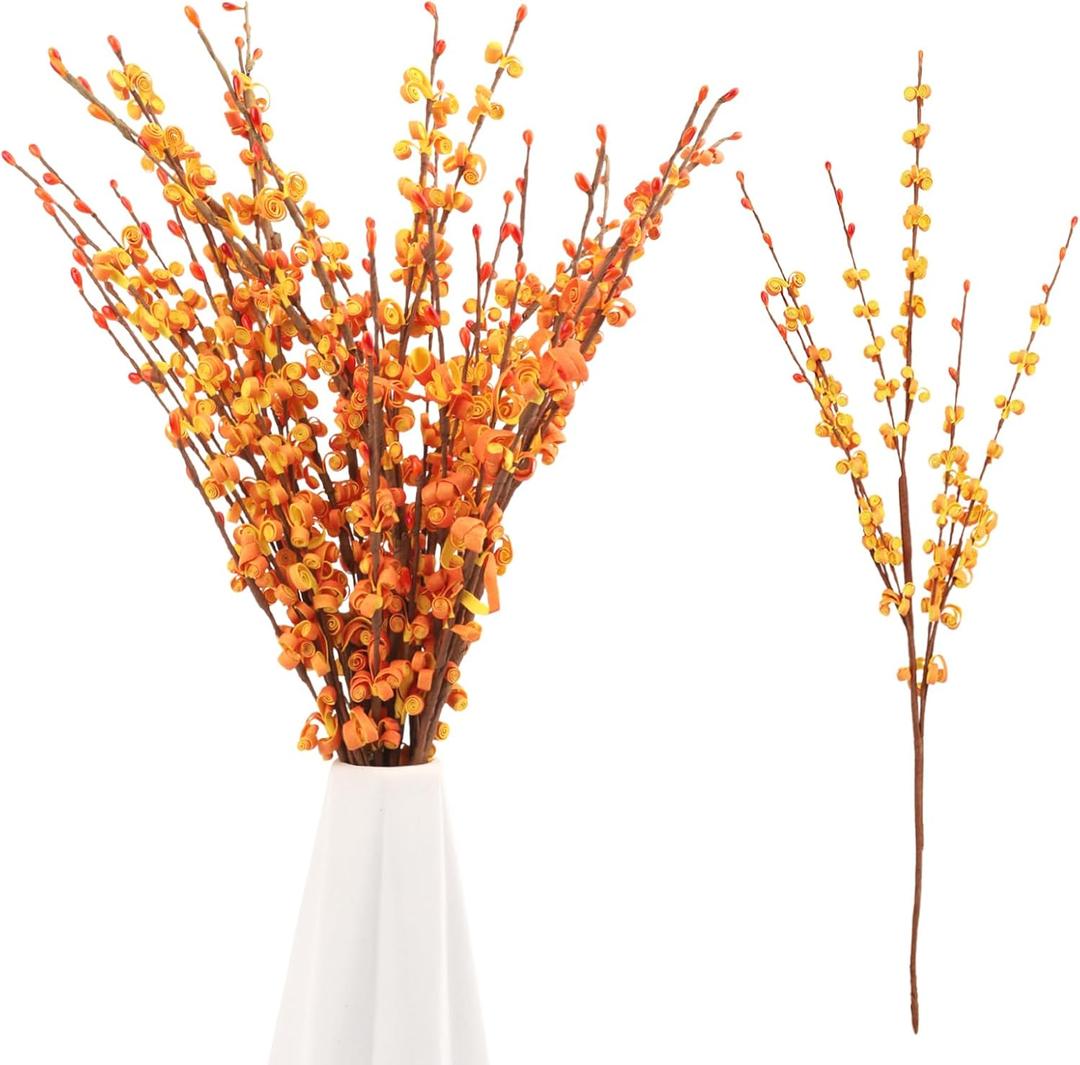 10 Pcs Long Stem Artificial Jasmine Flowers Burnt Orange Jasmine Fall Floral Stems for Wedding Bouquets Dried Autumn Orange Fake Flowers for Vases Home Parties Decor (10pcs-17.5'')