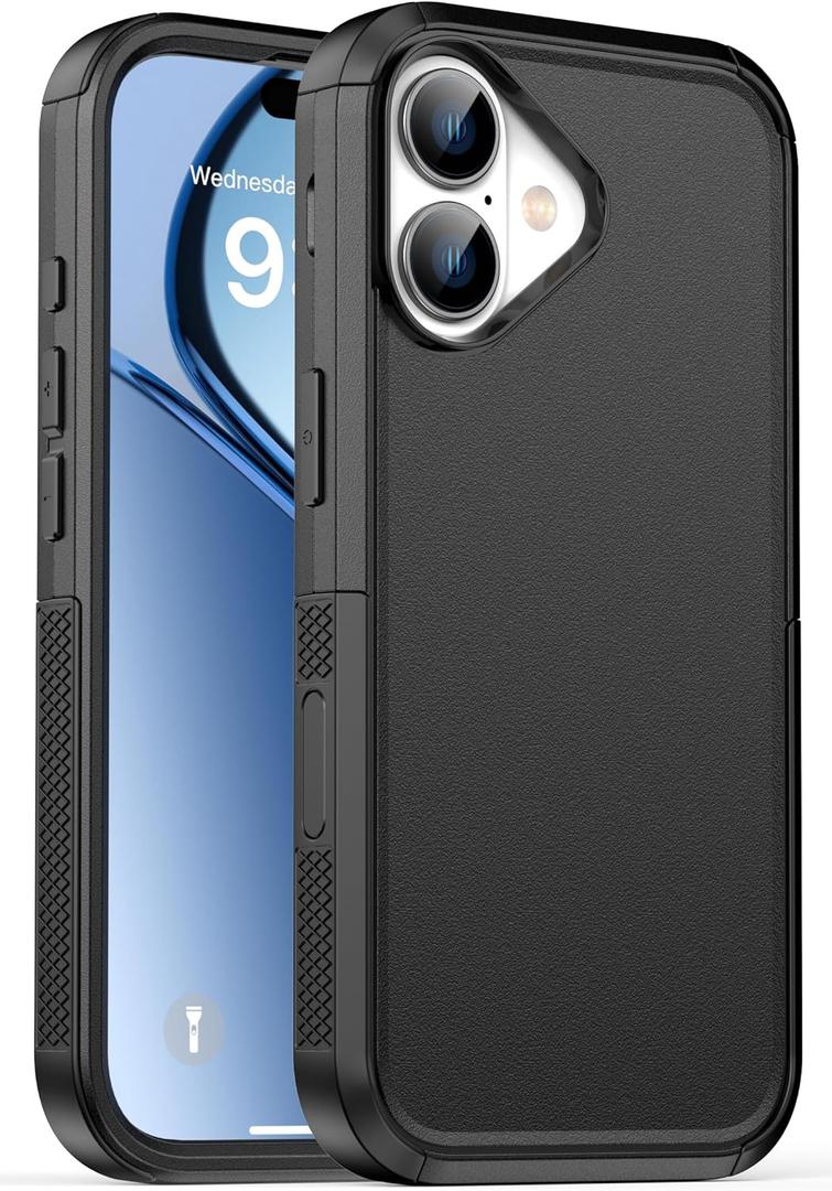for iPhone 16E Case,2X Screen Protector,Heavy Duty Protection,Military-Grade Drop Protection,Rugged & Durable Phone Case for iPhone 16E 6.1 Case Black