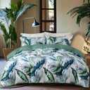 OAITE Duvet Cover Queen Size,Reversible Summer Leaf Green Duvet Cover Set with Zipper Closure, 3 Pieces Modern Patterns Soft Microfiber Bedding Set with 8 Ties(90*90,2 Pillow Cases)