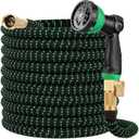 100 ft Expandable Garden Hose - Kink Free Flexible Water Hose with Thumb-Controlled 10-Function Nozzle, 3/4 Solid Brass Connectors, Retractable Latex Core - Lightweight Expanding Hose