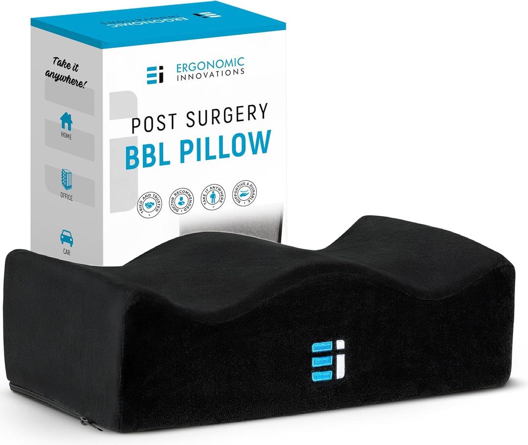 BBL Pillow After Surgery for Sitting - Brazilian Butt Lift Recovery Must Haves, Ergonomic Shaped Butt Pillow for Driving & Home, Post-Op Pain Relief Support (Black)