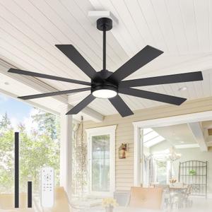 65 Inch Ceiling Fans with Lights and Remote, Large Ceiling Fan with 3CCT LED Light, 6 Speed Reversible Quiet DC Motor, Black Ceiling fan for Living Room, Patio, Library