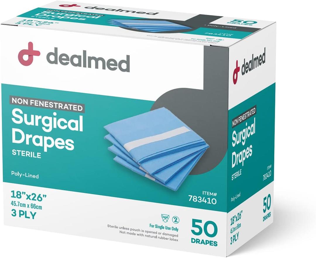 Dealmed Non-Fenestrated Sheets  50 Count 3-Ply Poly-Lined Drape Sheets, Blue Material, Perfect for Hospitals, Medical Facilities, and Physicians Offices, 18" x 26"
