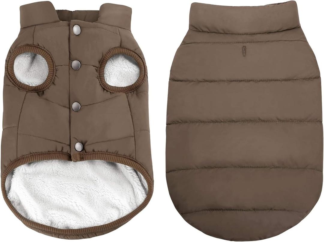 ASENKU Dog Winter Coat - Waterproof Windproof Dog Jacket, Warm Snowproof Doggie Puffer Vest for Cold Weather, Lightweight Snow Coats for Dogs (S, Coffee)