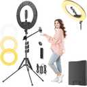 Ring Light 18" with Stand, 55w 6700K LED Light,63" Tripod,Multi-Angle Adjustable Phone Stand, for iPhone and Android Phones, CRI95, Suitable for YouTube, TikTok, Selfies (Black, 18")