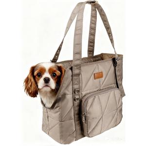 Dog Purse Carriers for Small Dogs and Cats Up to 10 lbs,Puppy Carrier with Pockets,Adjustable Shoulder Strap,Hard Bottom Support,Fuffy Tote Bag for Travel (Camel)