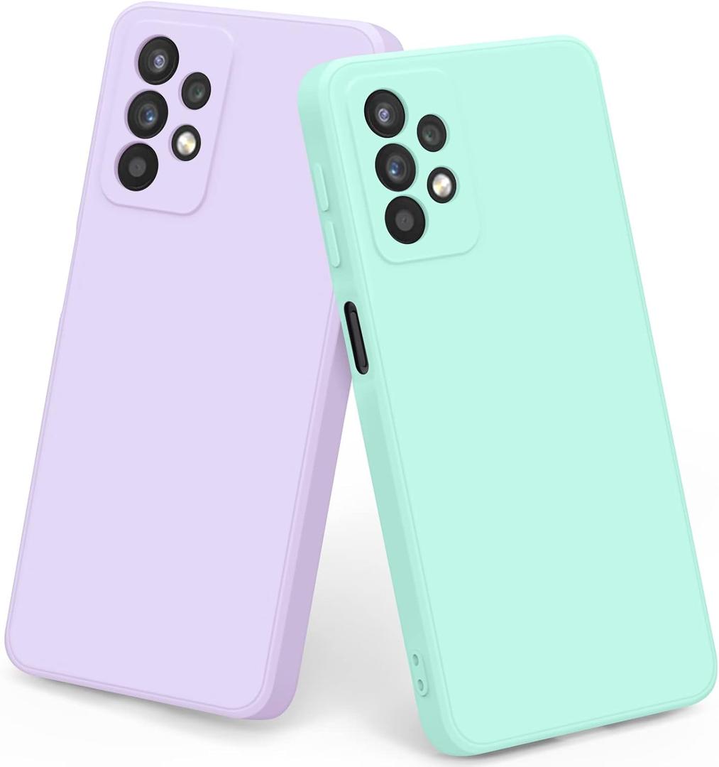 Vanjua [2 Pack] for Samsung Galaxy A32 5G Case, Stylish Liquid Silicone Slim Full-Body Protective Cover for Samsung Galaxy A32 5G 6.5 Inch Phone Case (Light Cyan+Violet)