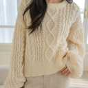 Milumia Women's Chunky Cable Knit Sweater Long Sleeve Crewneck Pullover Tops (Beige, M)