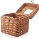 Rattan Tissue Box Cover Natural Woven Facial Napkin Holder Square with Lid 5.7 x 5.7 x 5.5 Inch (Natural)