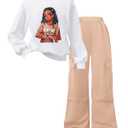 Cakaner Girls Clothes 2 Pieces Long Sleeve Shirt and Cargo Pants Fall Outfits Sets (6-7Y) (White)
