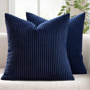 MIULEE Summer Pack of 2 Corduroy Pillow Covers Soft Solid Cushion Cases Decorative Boho Square Throw Pillow Covers Dark Blue Neutral Pillowcases for Sofa Bedroom Car 20 x 20 Inch 50 x 50 Cm