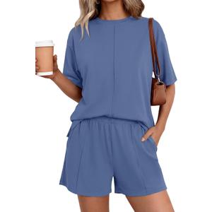 BTFBM Casual 2 Piece Sets For Women Summer 2026 Short Sleeve Tops Shorts Spring Lounge Matching Workout Airport Outfits