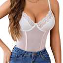 Avidlove Women's Sheer Mesh Bodysuit with Lace Trim Sexy Camisole Date Nights Clubwear (White)