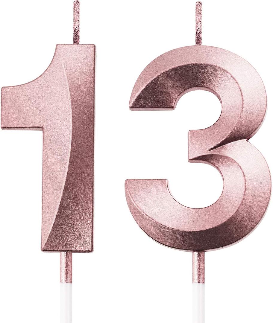 Birthday Candles Numeral Candles Cake Topper Decoration for Birthday Party Wedding Anniversary Celebration Supplies(Rose Gold,13th)