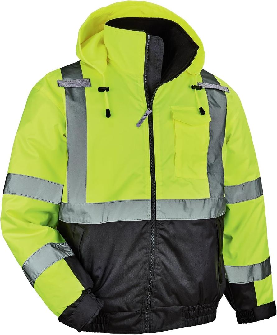 Ergodyne Hi Vis Bomber Safety Jacket (Large, Lime)