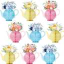 Kathfly 9 Pcs Floral Tea Table Decorations 3D Floral Teapot Honeycomb Centerpiece Princess Spring Teapot Table Centerpieces for Wedding Birthday Party Women Baby Shower Decor