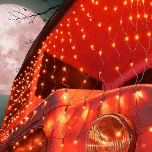 Lomotech Halloween Net Lights, Connectable 12ft x 5ft 360 LED Orange Mesh, 8 Modes Low Voltage Outdoor, for Bush, Yard, Trees, Holiday Decorations