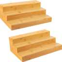 Bamboo Spice Rack Organizer for Cabinet 3 Tier Countertop Step Spice Shelf for Kitchen Storage and Organizer (2 Pack, Cabinet)