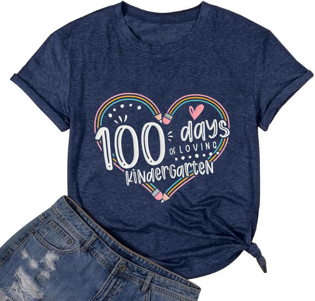 100 Days of School Shirt Women 100 Days of Doing Teacher Stuff Tshirts Teacher Appreciation Gift (Blue, XL)