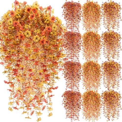 Hoteam 24 Pack Artificial Fall Hanging Flowers Plants for Outdoors Autumn 30 Inch UV Resistant Fake Plastic Faux Plants Bulk for Planter Porch Patio Yard Garden Wedding Wall Indoor