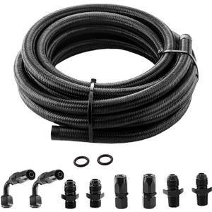 6AN Automatic Transmission Cooler Kit 15FT Compatible with 4L60E 4L65E Nylon Braided Fuel Line Oil/Gas/Fuel Hose Kit - CPE Black