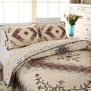 Floral Patchwork Quilt Set Queen Size Authentic Embroidered Stitching Bedspread Coverlet 100% Cotton Beige French Country Reversible Bed Cover Set Soft Breathable Cotton Comforter Cover,3pcs, Queen 90 x 90 Inch