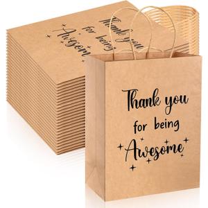 Ctosree 20 Pcs Thank You Gift Paper Bags for Employee Coworker Colleague Thank You for Being Awesome Bags with Handles for Colleague Employee(8.3 x 4.3 x 10.6 Inch,Kraft Paper)