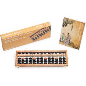 Wooden Abacus - Professional 13 Column Soroban - 10.83 Inches (27.5 Centimeters) - Calculator with Reset Button - Made
