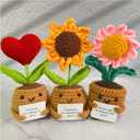3PCS Cute Crochet Sunflower/Heart/Daisy Potted Plant,Crochet Flowers,Emotional Support Plants,Thank You For Helping Me Grow,Graduation,Gifts For Mother/Teacher,Home Dcor,Birthday,Office Desk Dcor