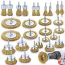 Brass Wire Brush for Drill Rust Removal, Wire Wheel for Drill, Cup Brush and End Brush Set, Wire Brush Drills Attachments, 1/4" Drill Shank, Carbon Steel Bristles (Brass Wire Brush, 28)