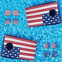 Hiboom Pool Cornhole Inflatable Bean Bag Toss Game Toy 2 Sets, Independence Day Swimming Pool Game for Teens, Adults and Family, American Flag Theme Water Floating Cornhole Toy with 8 Bean Bags
