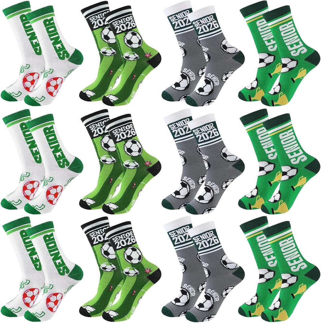 Shyyween 12 Pairs Senior Night Gift Novelty Soccer Socks for Youth Teens Adults Sports Crew Socks Soccer Gifts Sock Gifts for Senior Night Boys Girls Teens Men Women Sports