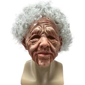 Old Women Mask Scary Realistic Wrinkle Granny Mask with Curls Halloween Funny Human Latex Cosplay Props for Party
