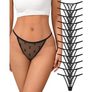 J-pone Lace Thongs for Women G String Thongs for Women T-back Thong Underwear Low Waist Breathable Womens Panties (Black, M)