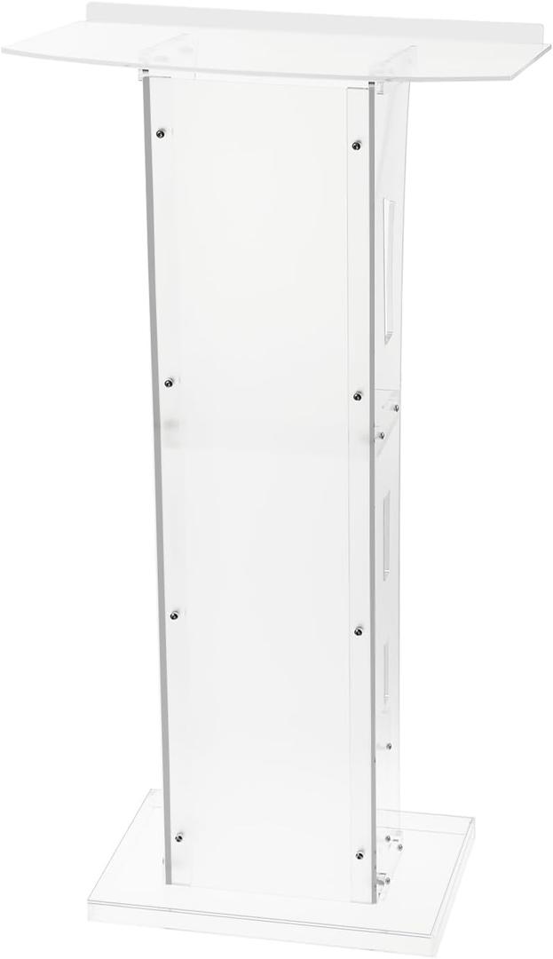 Clear Acrylic Lectern Podium, 45" Tall Pulpit with 8 mm Thick Panel, Modern Transparent Podium Stand for Church, Weddings, Schools, Conferences & Public Speeches