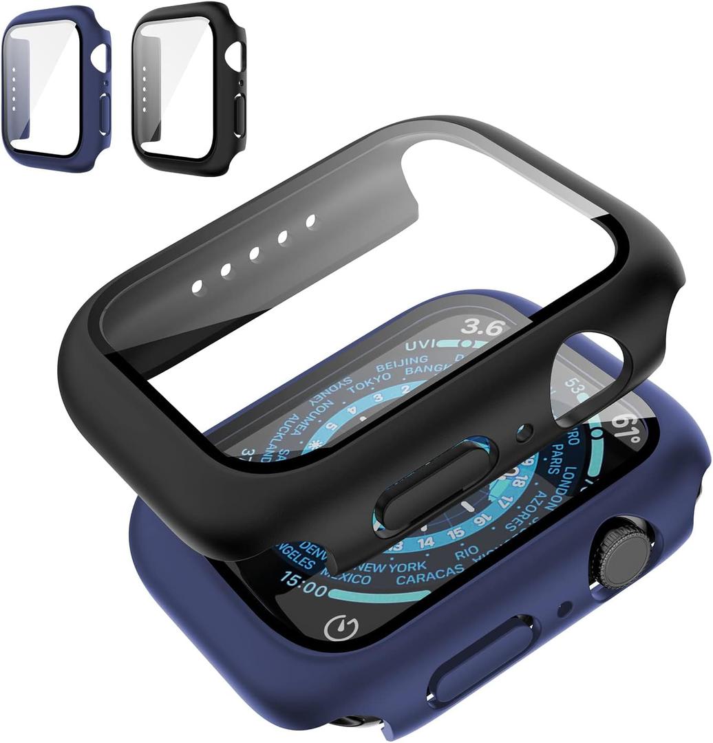 [2 Pack] Case Compatible for Apple Watch Series 10 46mm with Screen Protector, Shockproof Ultra-Thin Hard PC Case All-Around Edge Protective Cover for iWatch Series 10 Accessories,Black&Blue