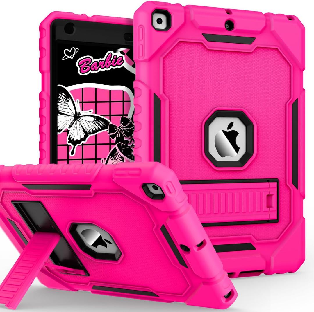 ZoneFoker Case for iPad 9th/8th/7th Generation 2021/2020/2019(10.2 inch), Heavy Duty Shockproof Rugged 10.2" Cover with Built-in Stand for iPad 9 8 7 Gen for Girls Women (Hot Pink)
