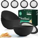 Homienly Wheat Straw Bowls with Lids, Unbreakable 40 OZ Salad Container for Lunch, Dishwasher Safe Cereal Bowl for Kitchen, Camping, Picnic, 8 Piece Plastic Bowl Set includes 4 Bowls and 4 Lids, Black