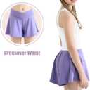 QooNoo Girls Athletic Shorts Flowy Running Shorts with Pockets V Crossover 2 in 1 Girls Tennis Shorts Butterfly Skorts (Purple, S)