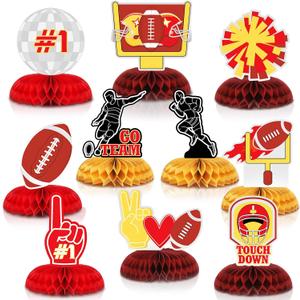 10 Pcs Football Party Decorations Chiefs Centerpieces for Table Red Football Honeycomb Centerpiece Tabletop Decorations Sports Ornaments for Sports Game Day Birthday Party Decor Supplies