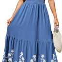 Simplee Women Summer Maxi Dress Formal Short Sleeve Embroidery Floral Boho Wedding Guest Tea Party V Neck Dresses 2026 (Small, Blue)