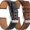Galaxy Watch 3 45mm Bands 2 Pack, Compatible with Samsung Band, Width 22mm Leather, for Men Women Quick Release Smart Straps Unisex Size(Black+Brown)