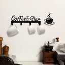Hotop 2 Pieces Coffee Mug Holder Wall Mounted Metal Cup Rack Hanger with 4 Hooks and Metal Sign Modern Coffee Bar Decor Organizer Storage Display Cup Rack Art for Kitchen
