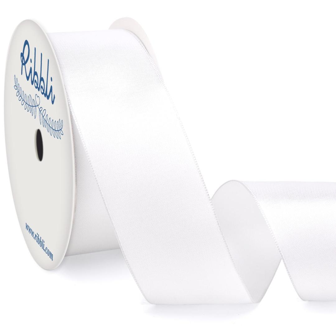 Ribbli White Double Faced Satin Wired Ribbon 1.5 Inch Christmas Ribbon for Gift Wrapping Wreaths Garland Tree Decoration Crafts Home Decor-Continous 10 Yards