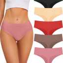 voenxe Seamless Women Underwear Thongs, High Waisted No Show Ladies Panties, Breathable Comfy Active Hi Rise Cut Undies, 5-Pack (Medium, Coffee)
