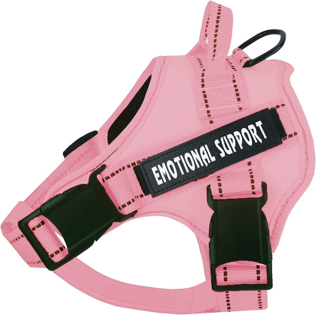 voopet Service Dog Harness, Emotional Support Pet Vest Harness, Reflective Breathable and Adjustable No-Pull ESA Dog Harness for Small Medium Large Dogs (with 4 PCS Removeable Tags) (X-Small (Pack of 1), Pink)