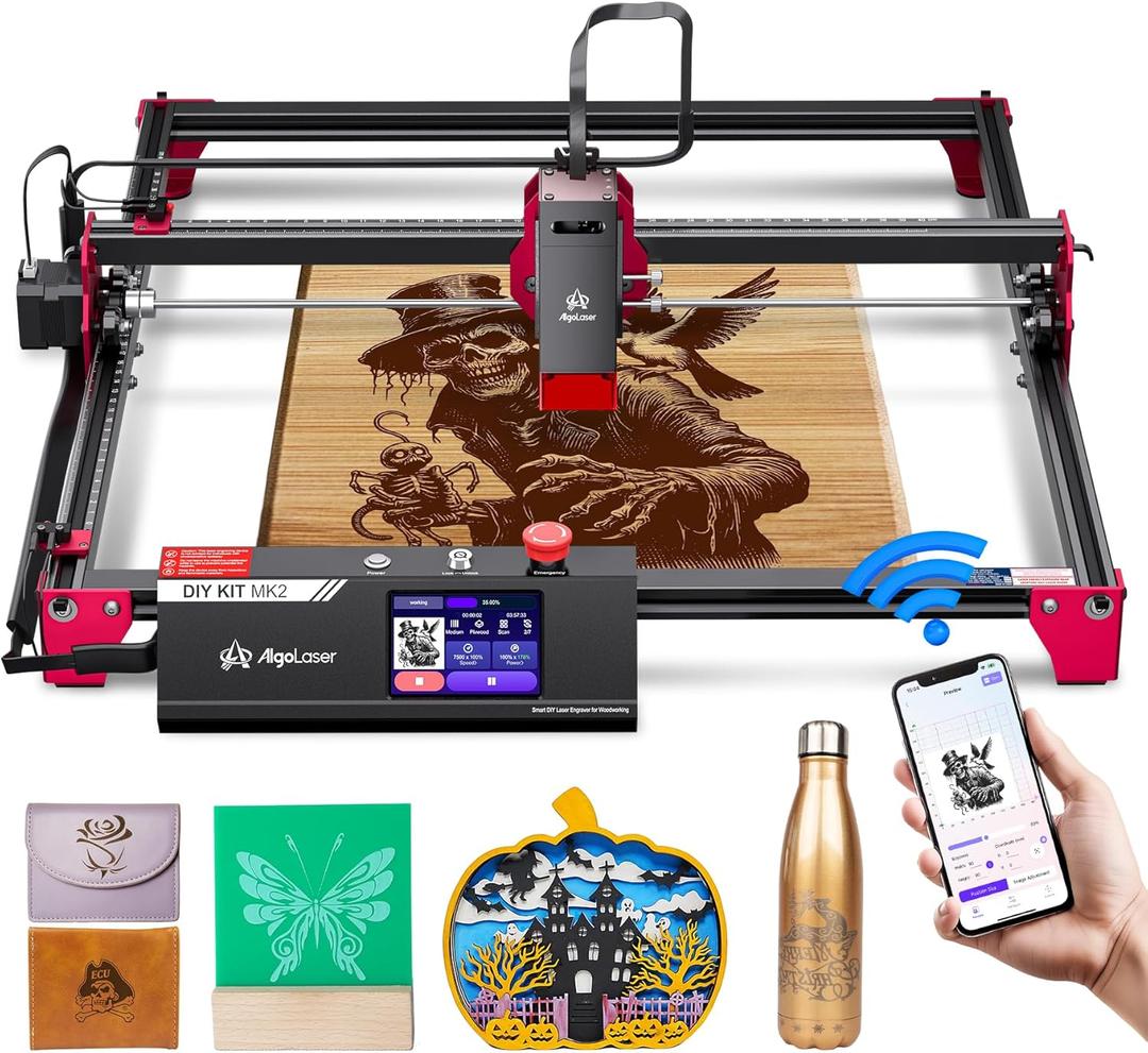 AlgoLaser 10W Laser Engraver Machine with 3.5" Touchscreen, Wireless & SD Card Offline Engraving, Compatible with Wood, Acrylic, Leather, Freehand Drawing (Air Pump Not Included) (black)
