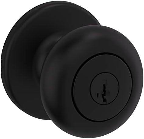 Kwikset Cove Entry Door Knob with Lock and Key, Secure Keyed Handle Exterior Doorknob, Front Entrance and Bedroom, Matte Black, Pick Resistant SmartKey Rekey Security