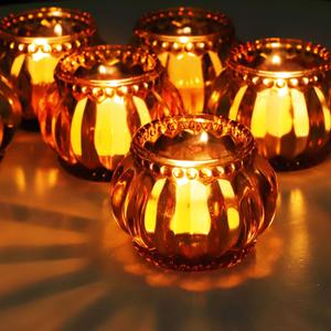 Woho Amber Tealight Candle Holder Set of 6, Tea Lights Candle Holder for Wedding Table, Glass Candle Holders Bulk for Home Decor